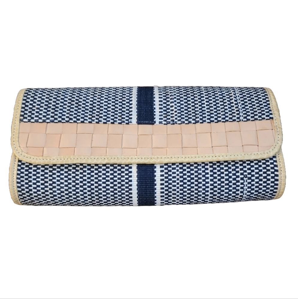 Aranaz woven cotton leather clutch